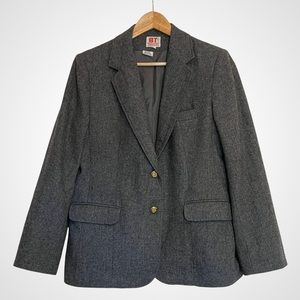 Vintage 80s Grey Wool Blazer Boston Traveler Suit Gold Buttons Office Retro Gray